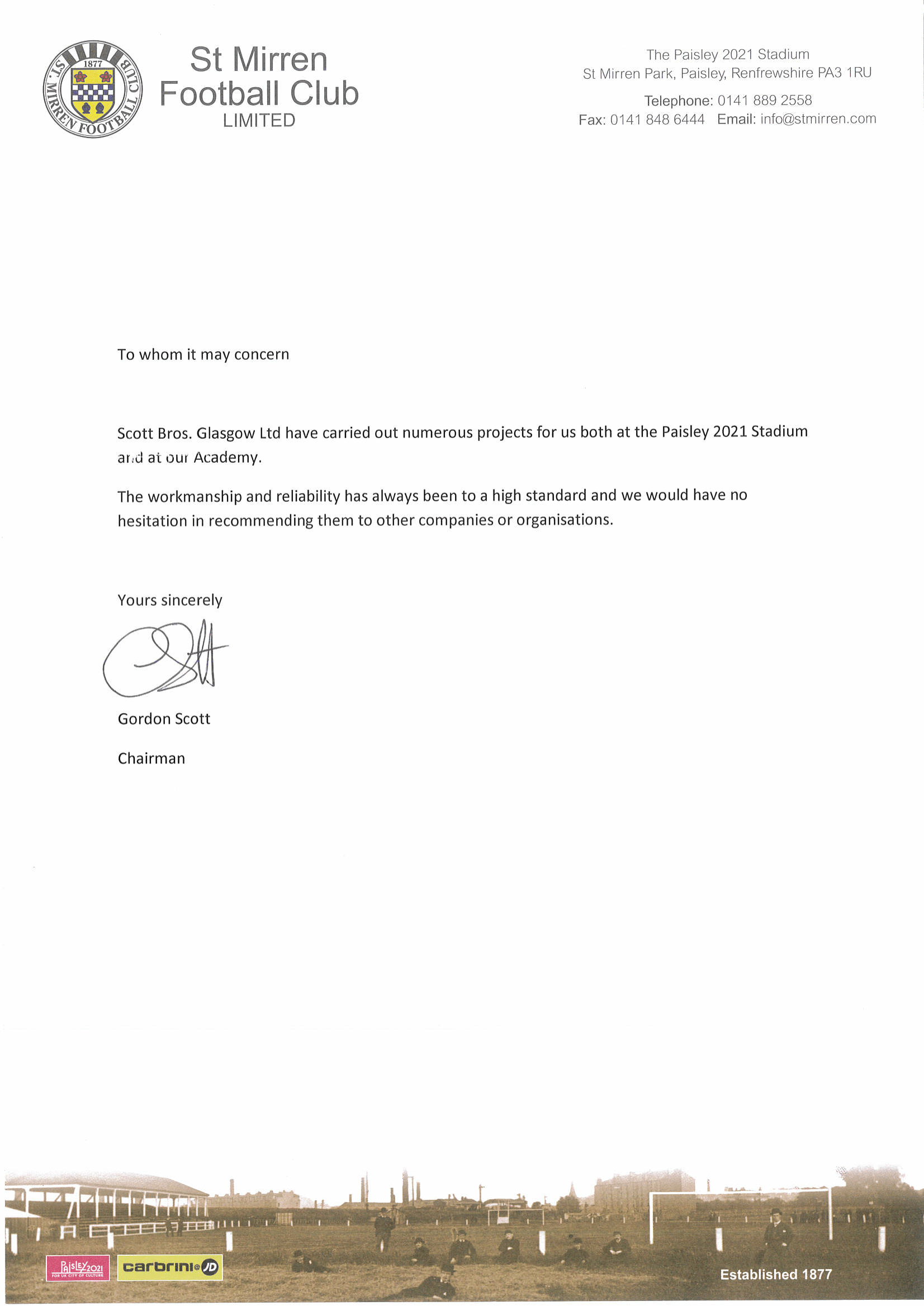 stmirrens letter of appreciation